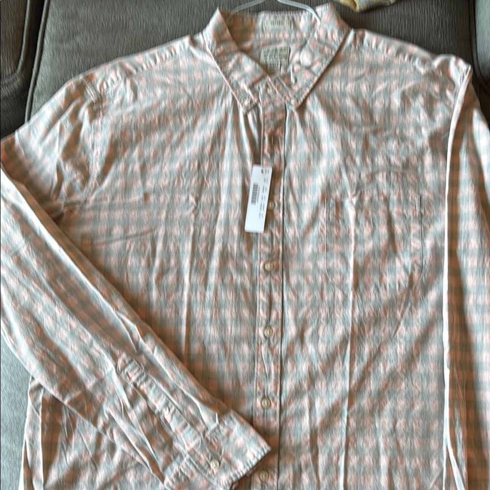 J. Crew Men's Light Pink and White Plaid Shirt